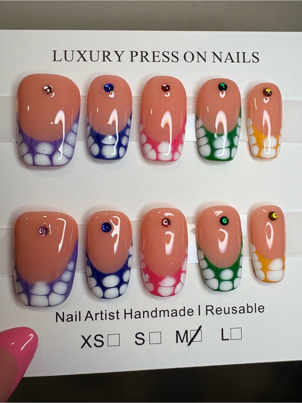 Peach Bubble French Press-On Nails with Multicolor Tips - Picture 2 of 2